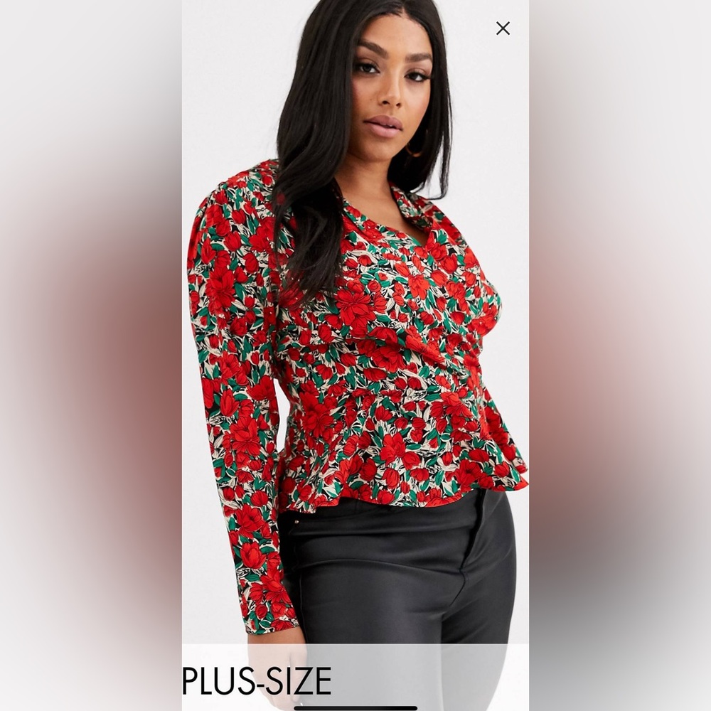 Missguided+ Wrap Blouse Red Floral Blouse